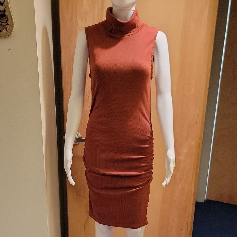 Michael Stars Rust Colored Cowl Neck Ruched Dress Sz Med
